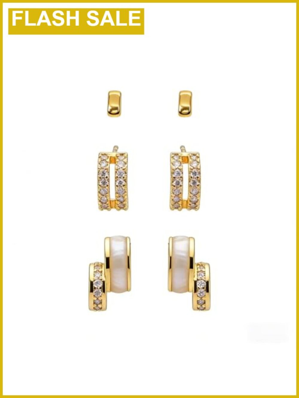 3 Pairs Gold Stud Earrings Set Women Hypoallergenic S925 Sterling Silver Posts